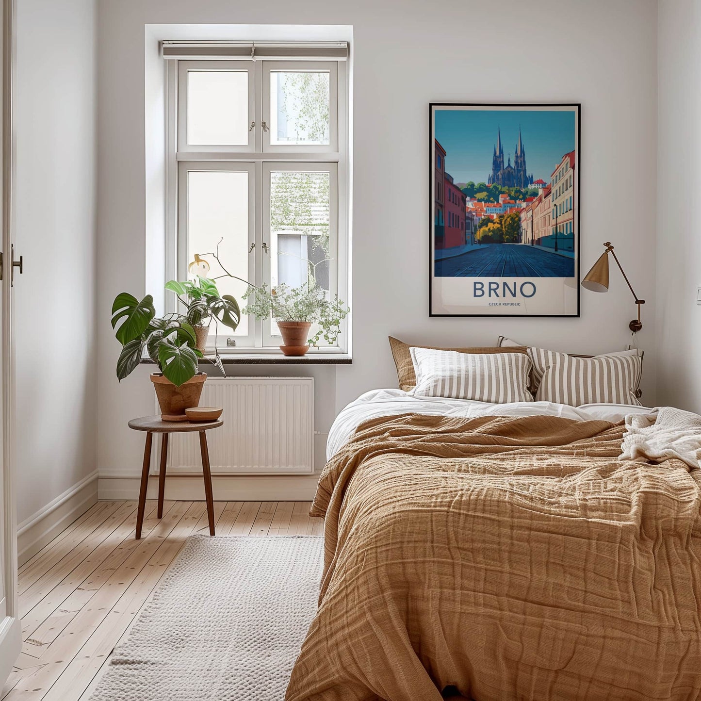 Brno Poster - Czech Republic Travel Art - Cobblestone Street Church Wall Decor