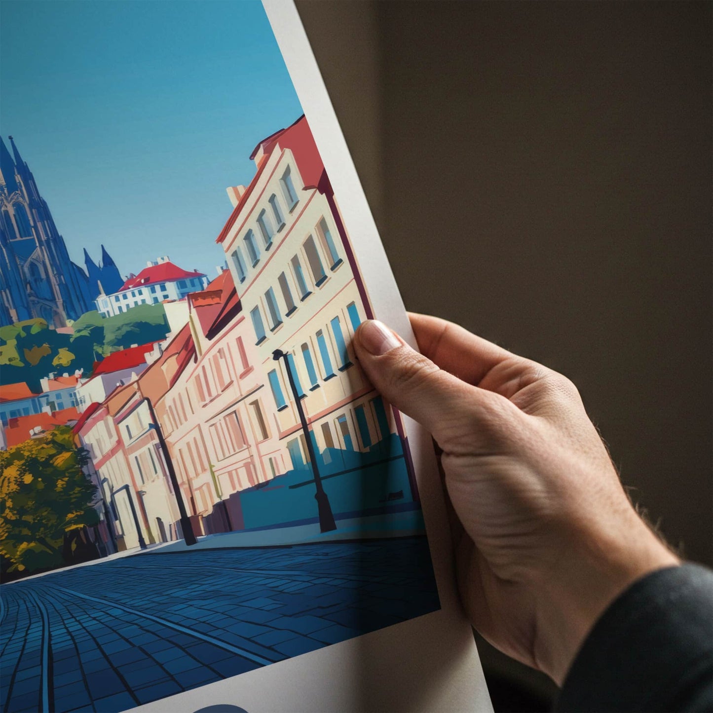 Brno Poster - Czech Republic Travel Art - Cobblestone Street Church Wall Decor