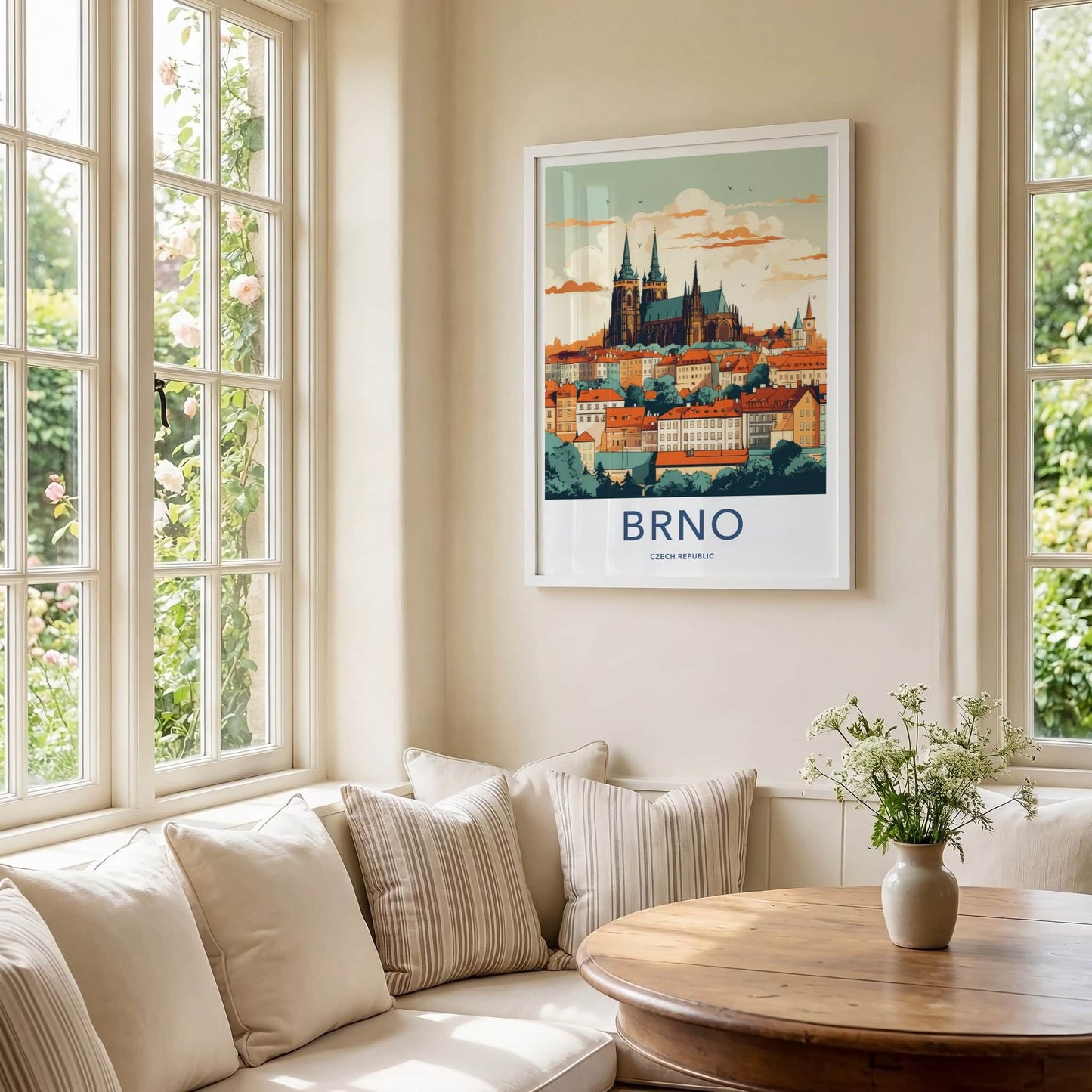 Brno Poster - Czech Republic Travel Art - Historic City Rooftops Wall Decor