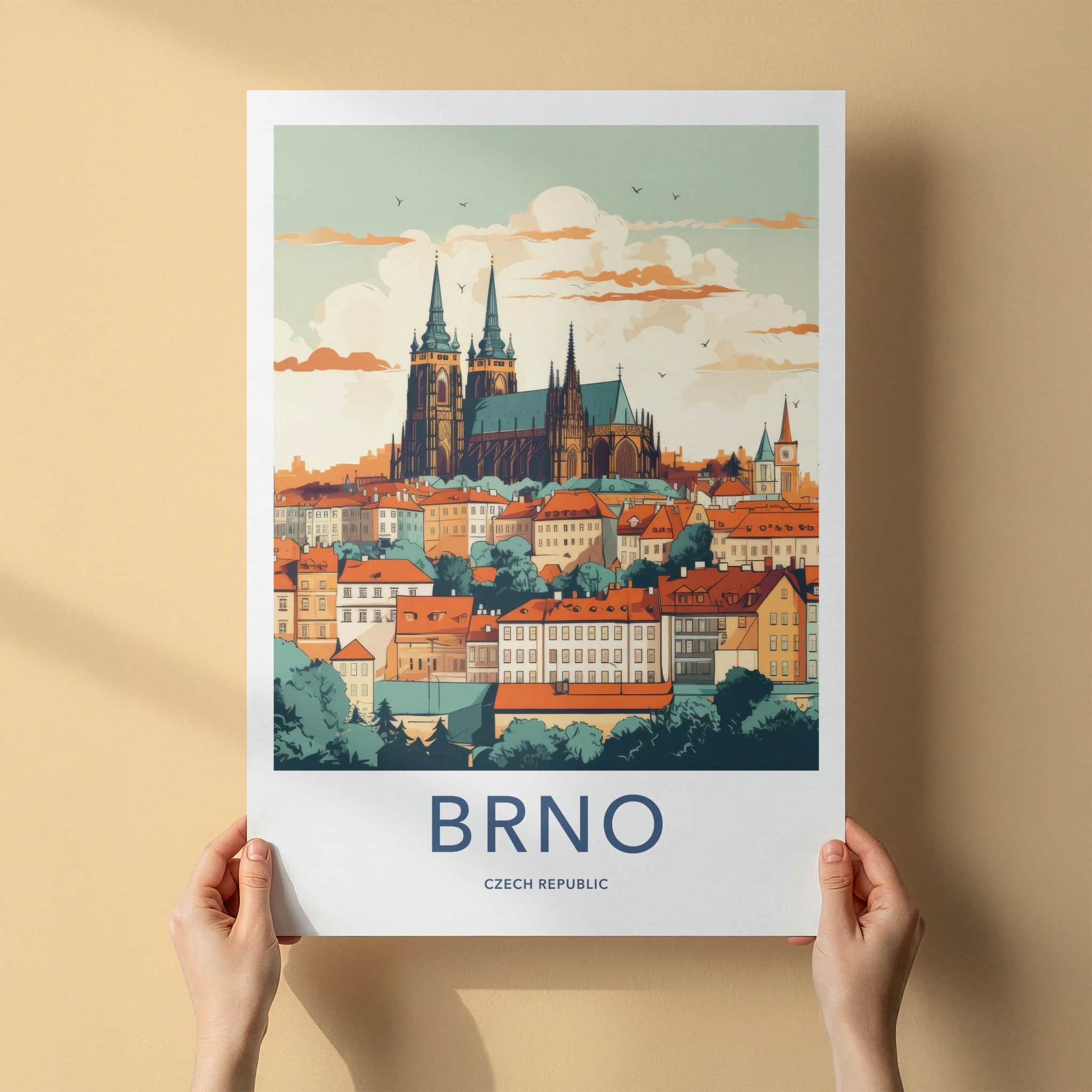 Brno Poster - Czech Republic Travel Art - Historic City Rooftops Wall Decor