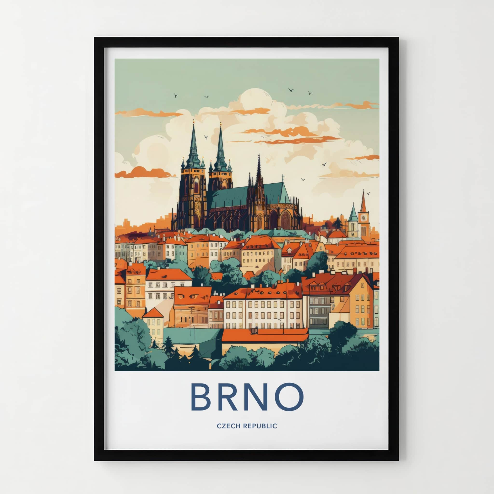 Brno Poster - Czech Republic Travel Art - Historic City Rooftops Wall Decor