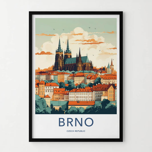 Brno Poster - Czech Republic Travel Art - Historic City Rooftops Wall Decor