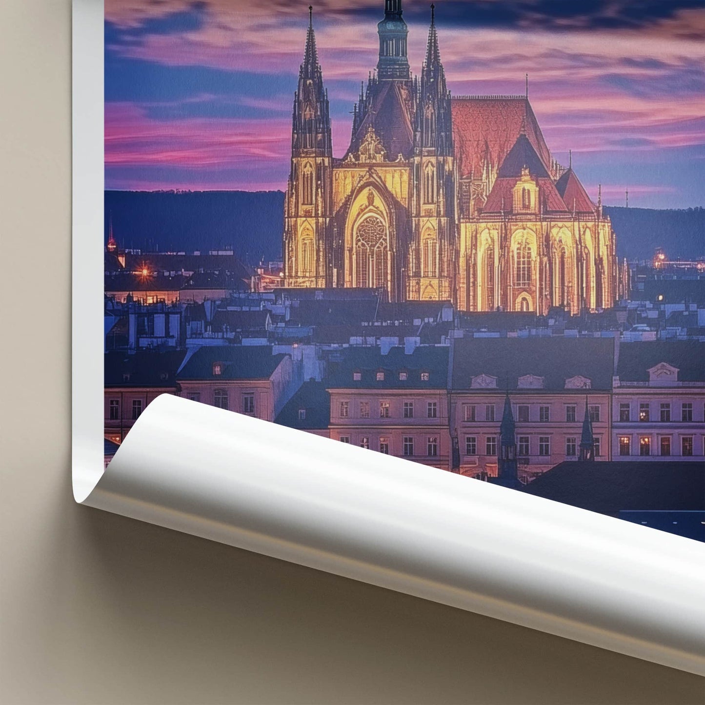Brno Poster - Czech Republic Travel Art - Illuminated Cathedral Sunset Home Decor
