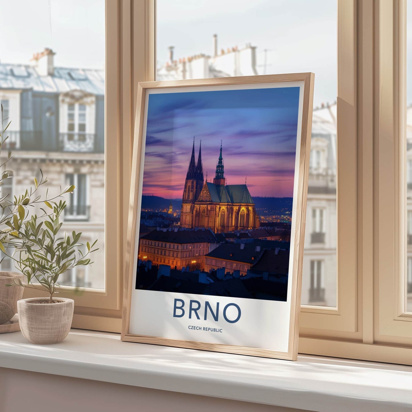 Brno Poster - Czech Republic Travel Art - Illuminated Gothic Cathedral Wall Decor
