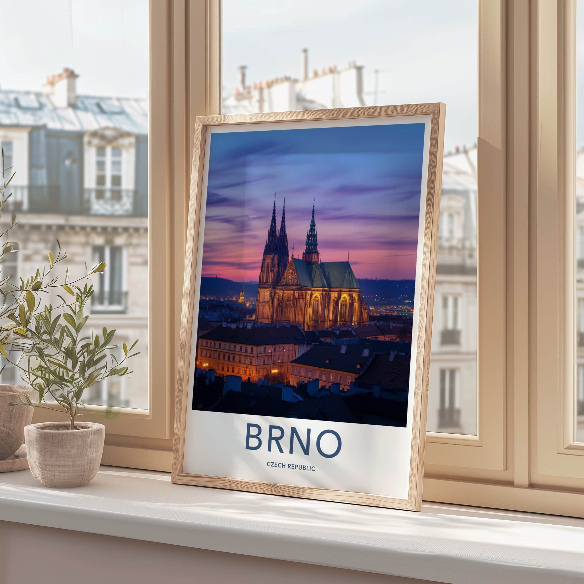 Brno Poster - Czech Republic Travel Art - Illuminated Gothic Cathedral Wall Decor