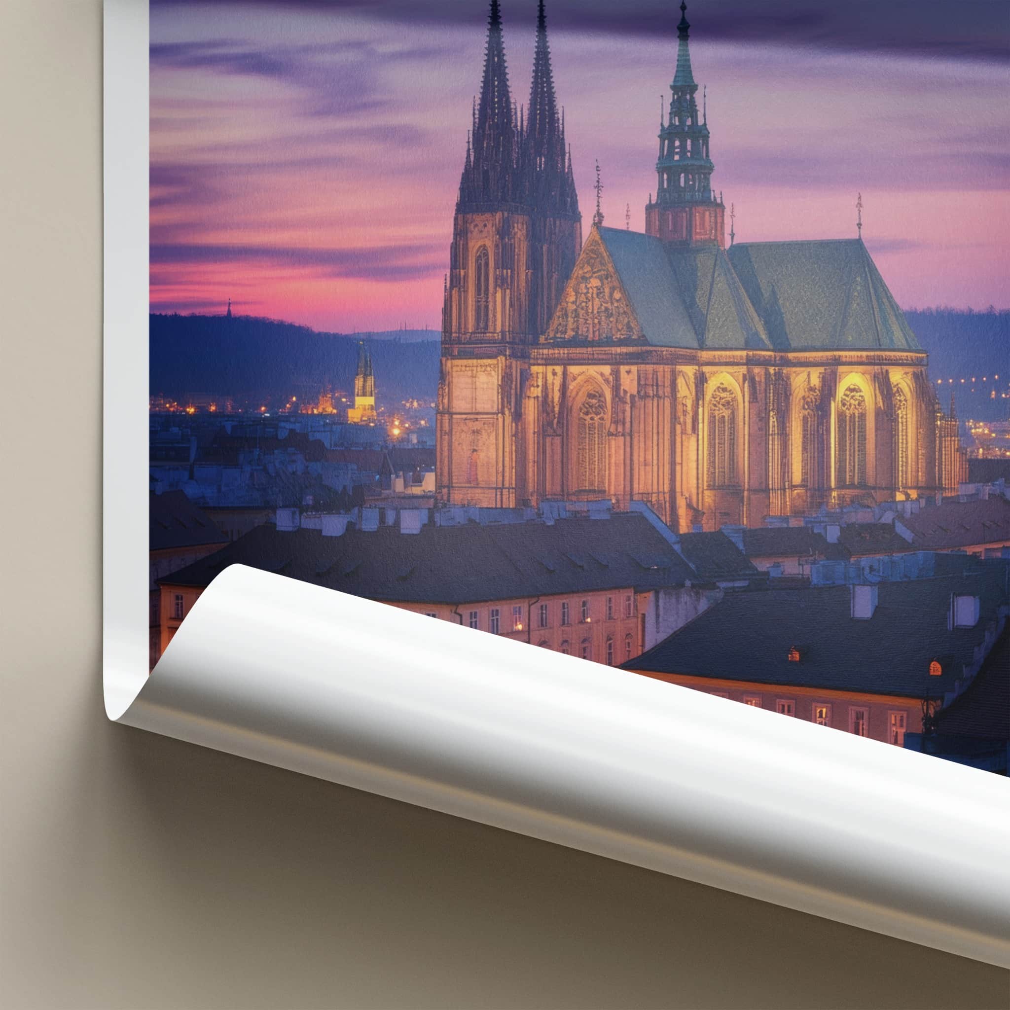Brno Poster - Czech Republic Travel Art - Illuminated Gothic Cathedral Wall Decor