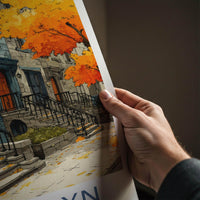 Brooklyn Poster - New York Scenic Art - Autumn Brownstone Stoops Home Decor
