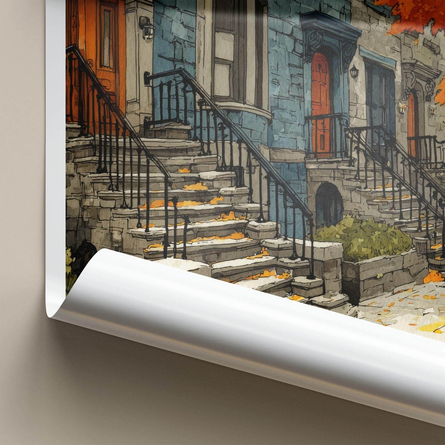 Brooklyn Poster - New York Scenic Art - Autumn Brownstone Stoops Home Decor