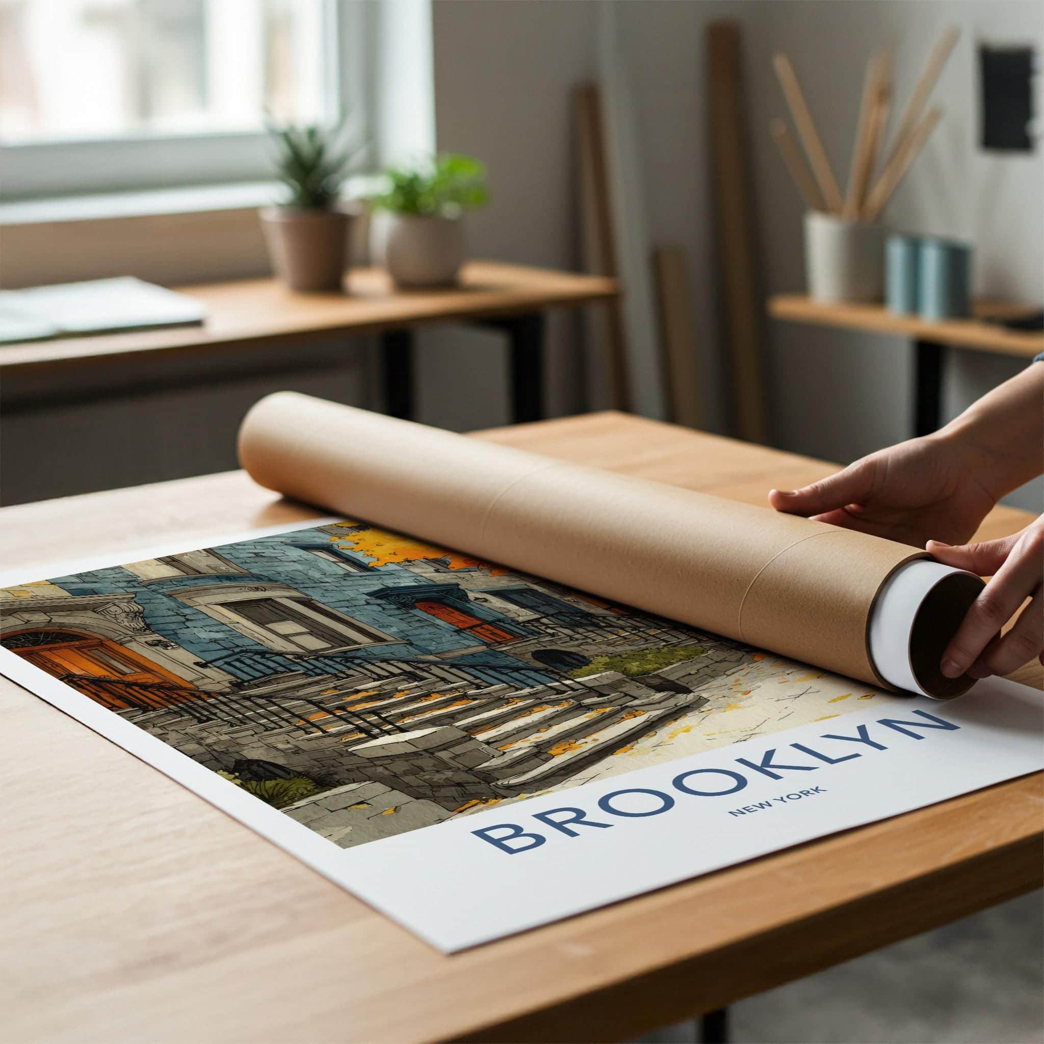 Brooklyn Poster - New York Scenic Art - Autumn Brownstone Stoops Home Decor