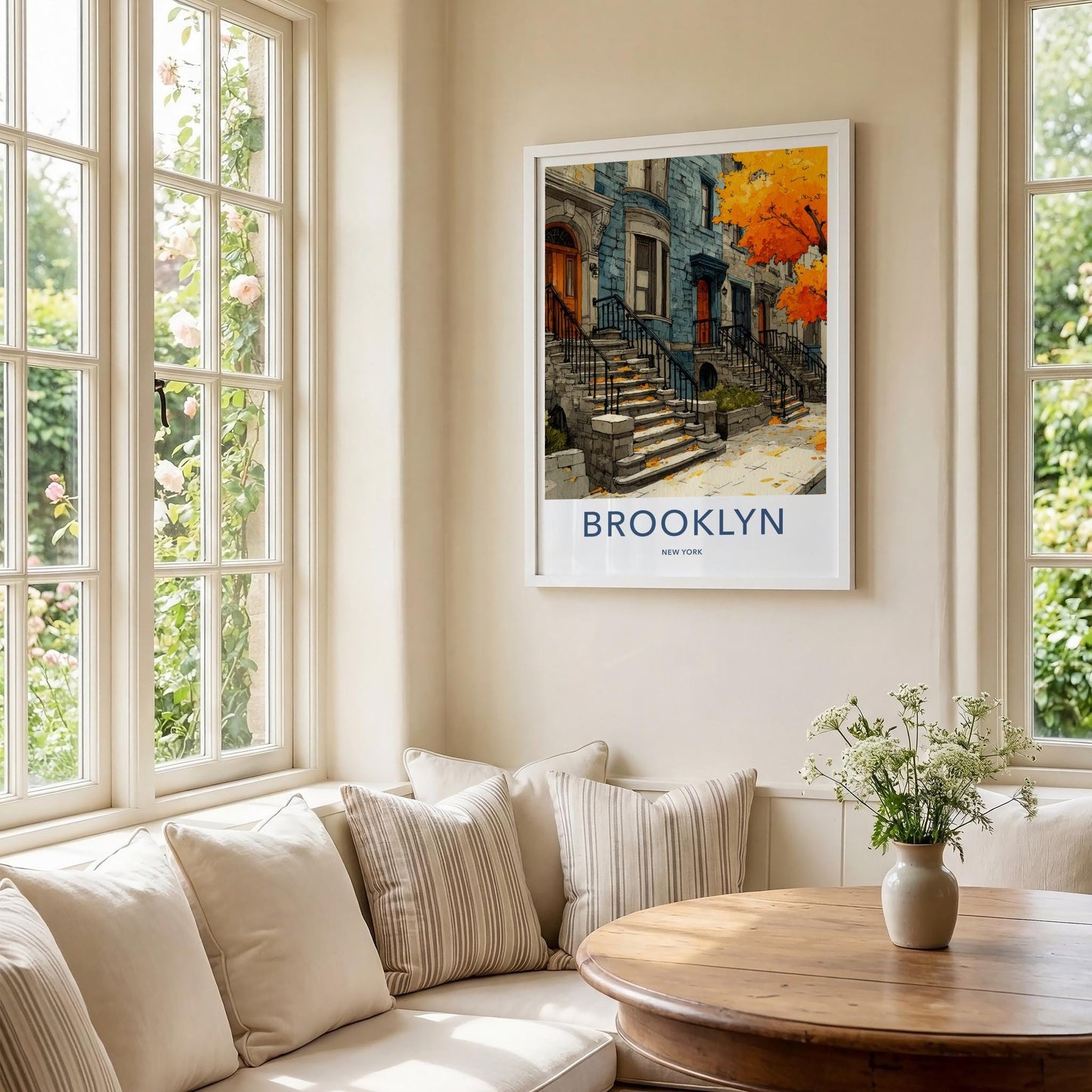 Brooklyn Poster - New York Scenic Art - Autumn Brownstone Stoops Home Decor