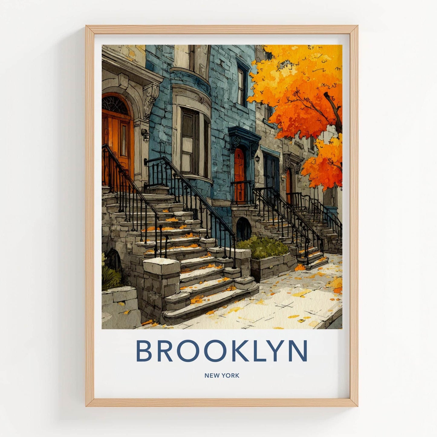 Brooklyn Poster - New York Scenic Art - Autumn Brownstone Stoops Home Decor