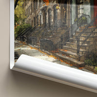 Brooklyn Poster - New York Travel Art - Autumn Brownstone Street Home Decor