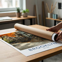 Brooklyn Poster - New York Travel Art - Autumn Brownstone Street Home Decor