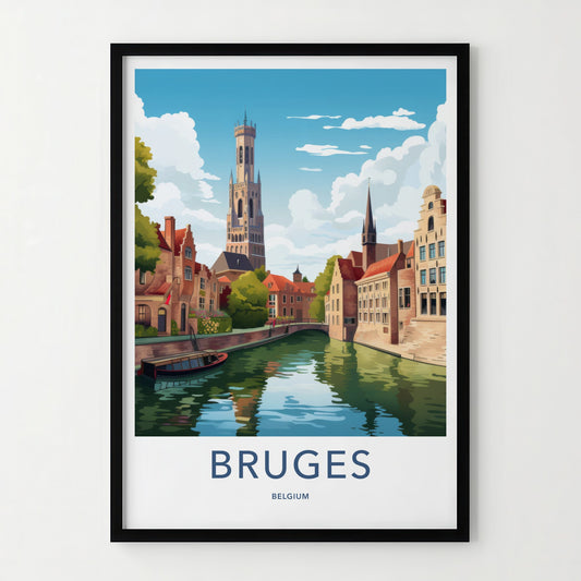 Bruges Poster - Belgium Framed Print - Historic City Canal Framed Decor