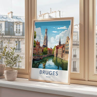 Bruges Poster - Belgium Framed Print - Historic City Canal Framed Decor