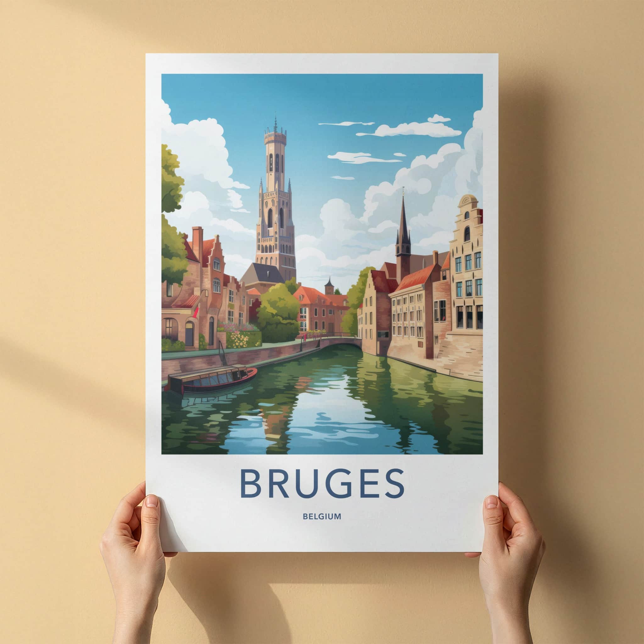 Bruges Poster - Belgium Framed Print - Historic City Canal Framed Decor
