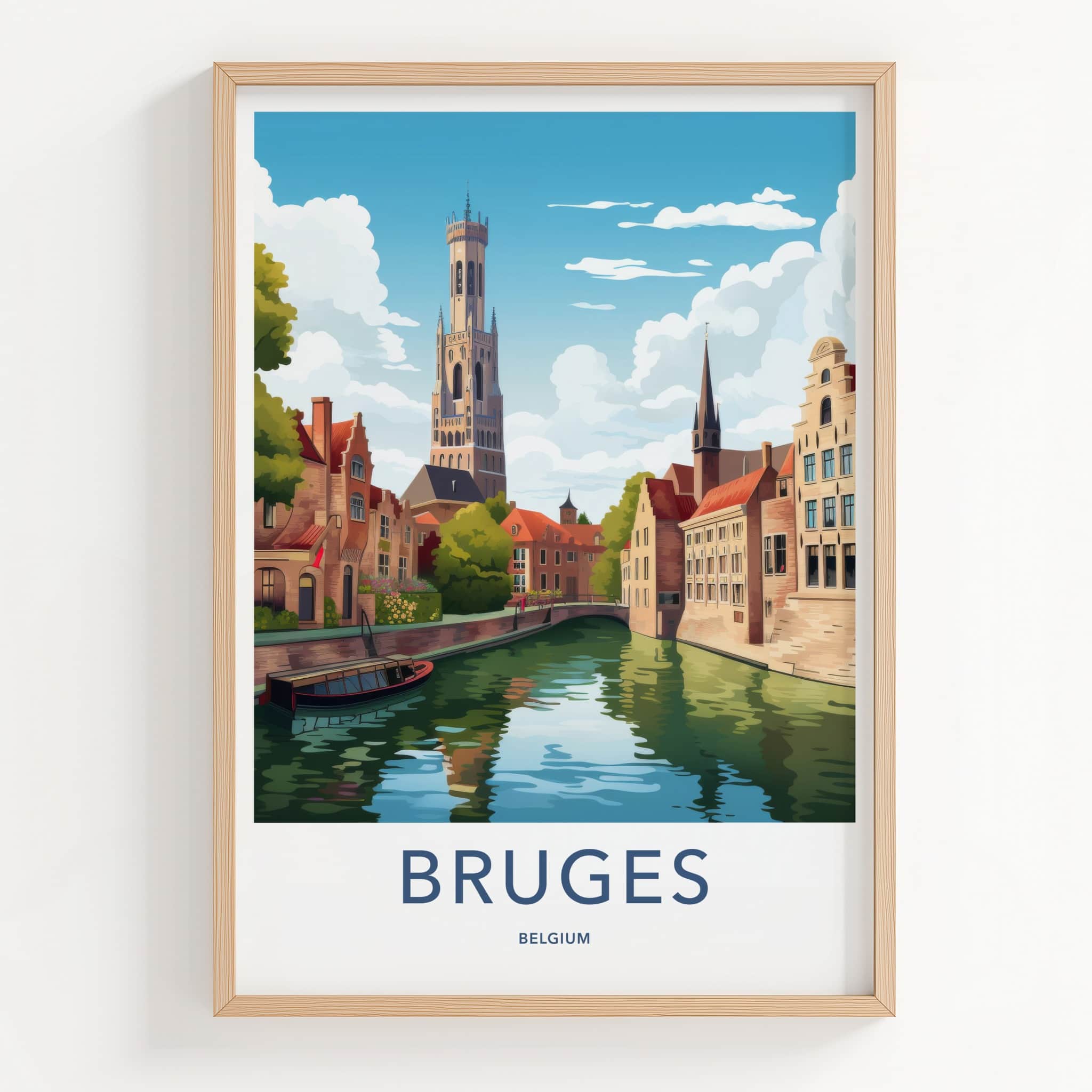 Bruges Poster - Belgium Framed Print - Historic City Canal Framed Decor