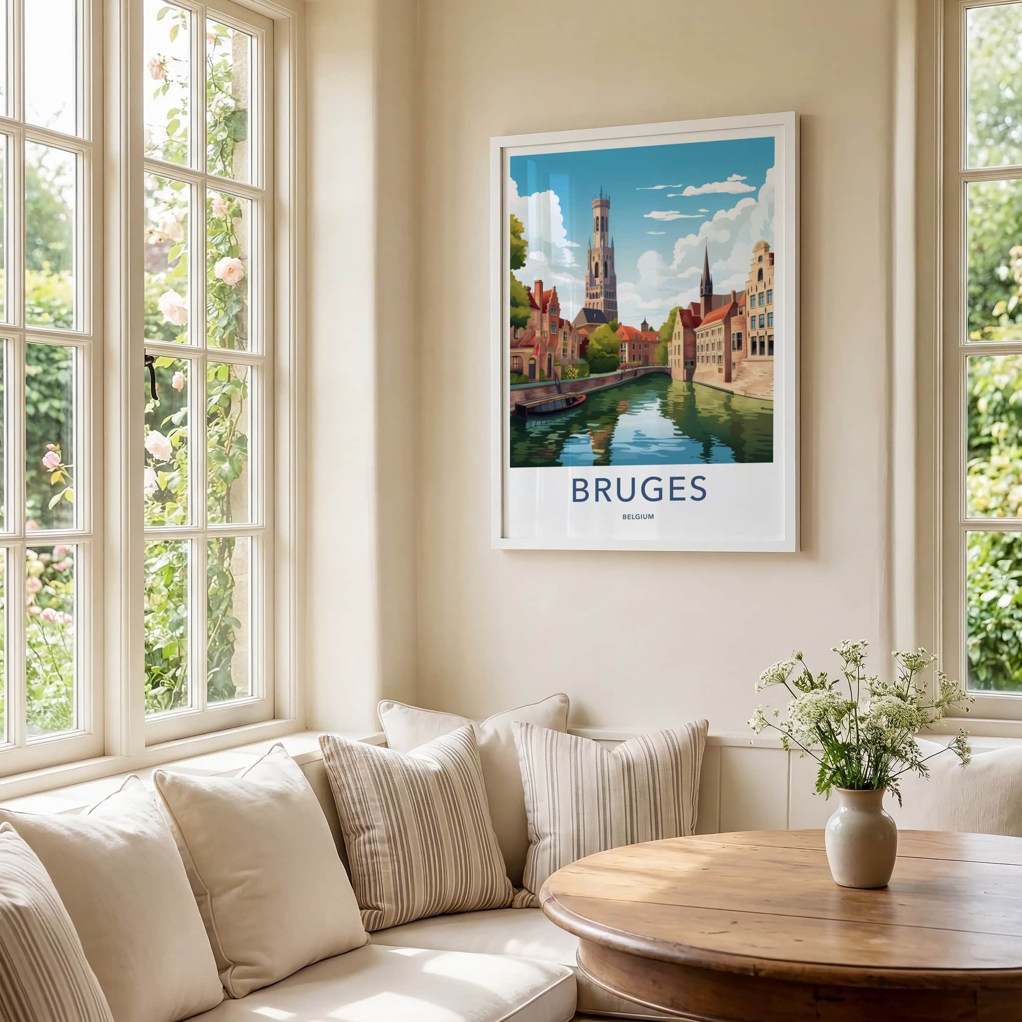 Bruges Poster - Belgium Framed Print - Historic City Canal Framed Decor