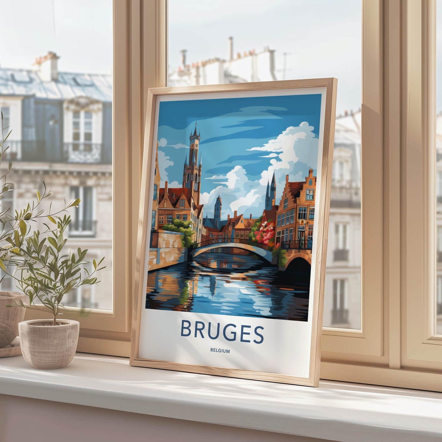 Bruges Poster - Belgium Travel Art - Historic Canal Scene Home Decor