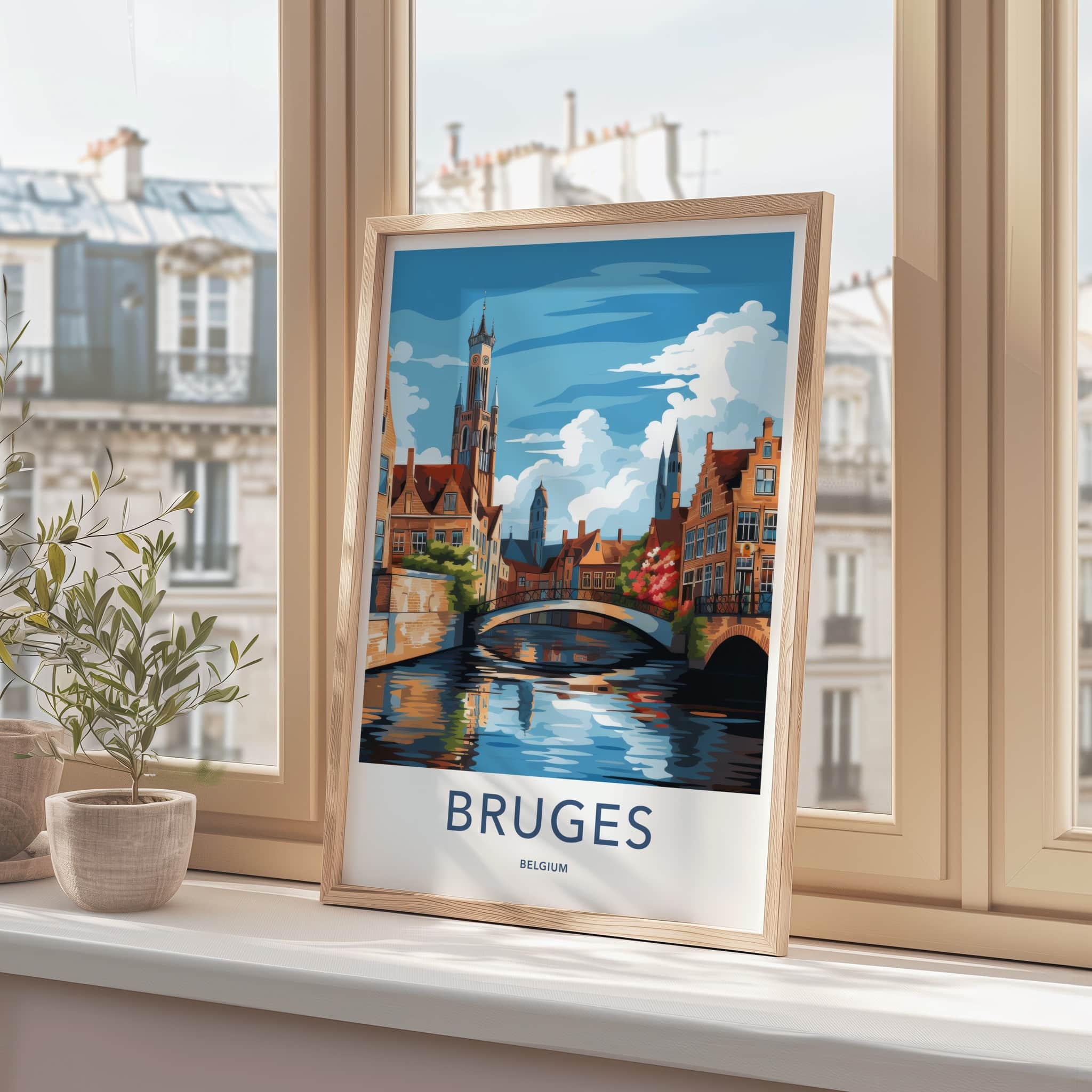 Bruges Poster - Belgium Travel Art - Historic Canal Scene Home Decor
