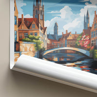 Bruges Poster - Belgium Travel Art - Historic Canal Scene Home Decor
