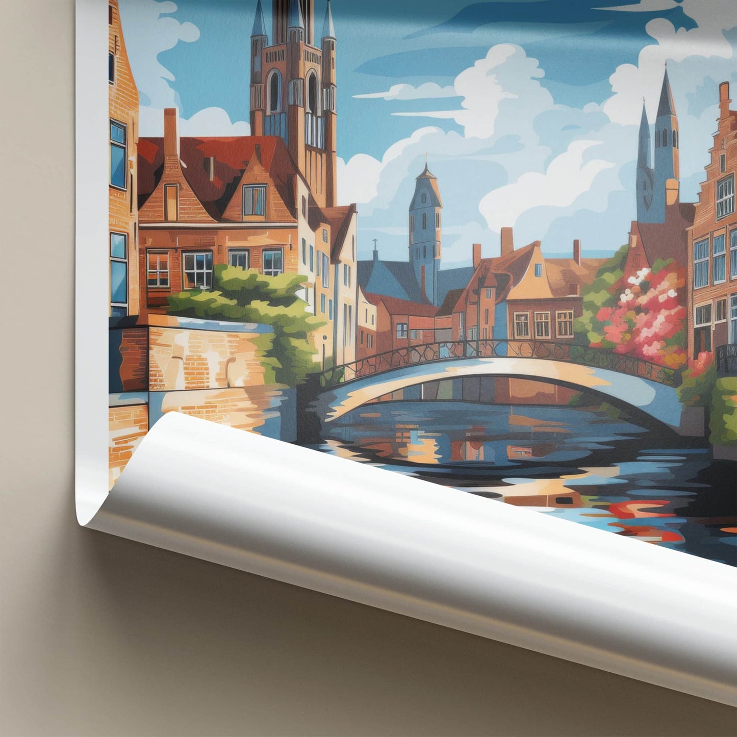 Bruges Poster - Belgium Travel Art - Historic Canal Scene Home Decor