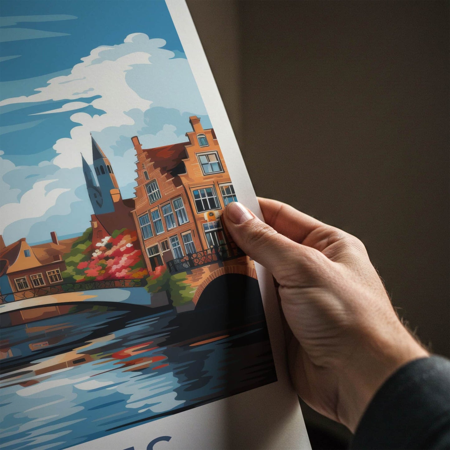 Bruges Poster - Belgium Travel Art - Historic Canal Scene Home Decor