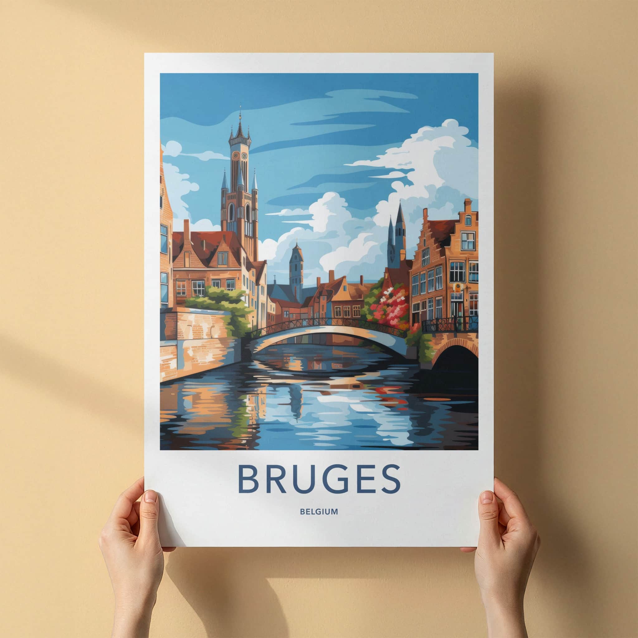 Bruges Poster - Belgium Travel Art - Historic Canal Scene Home Decor