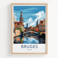 Bruges Poster - Belgium Travel Art - Historic Canal Scene Home Decor