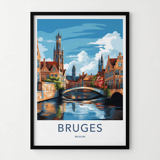 Bruges Poster - Belgium Travel Art - Historic Canal Scene Home Decor