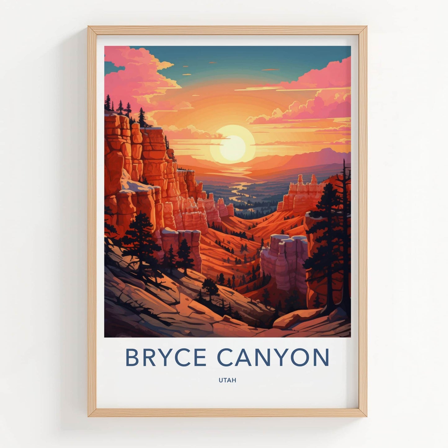 Bryce Canyon Poster - Utah Travel Art - Vibrant Sunset Canyon Home Decor