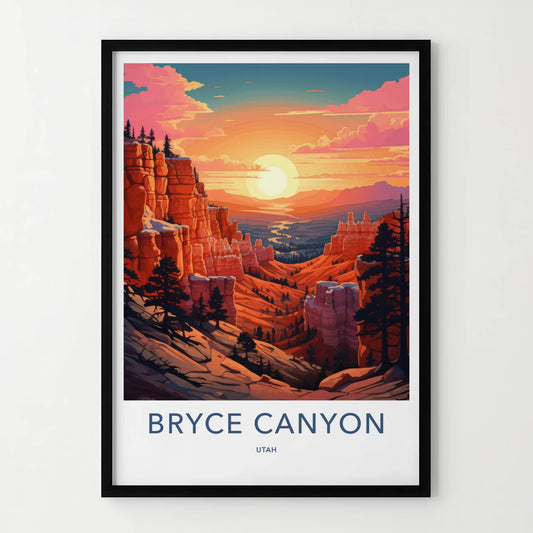 Bryce Canyon Poster - Utah Travel Art - Vibrant Sunset Canyon Home Decor