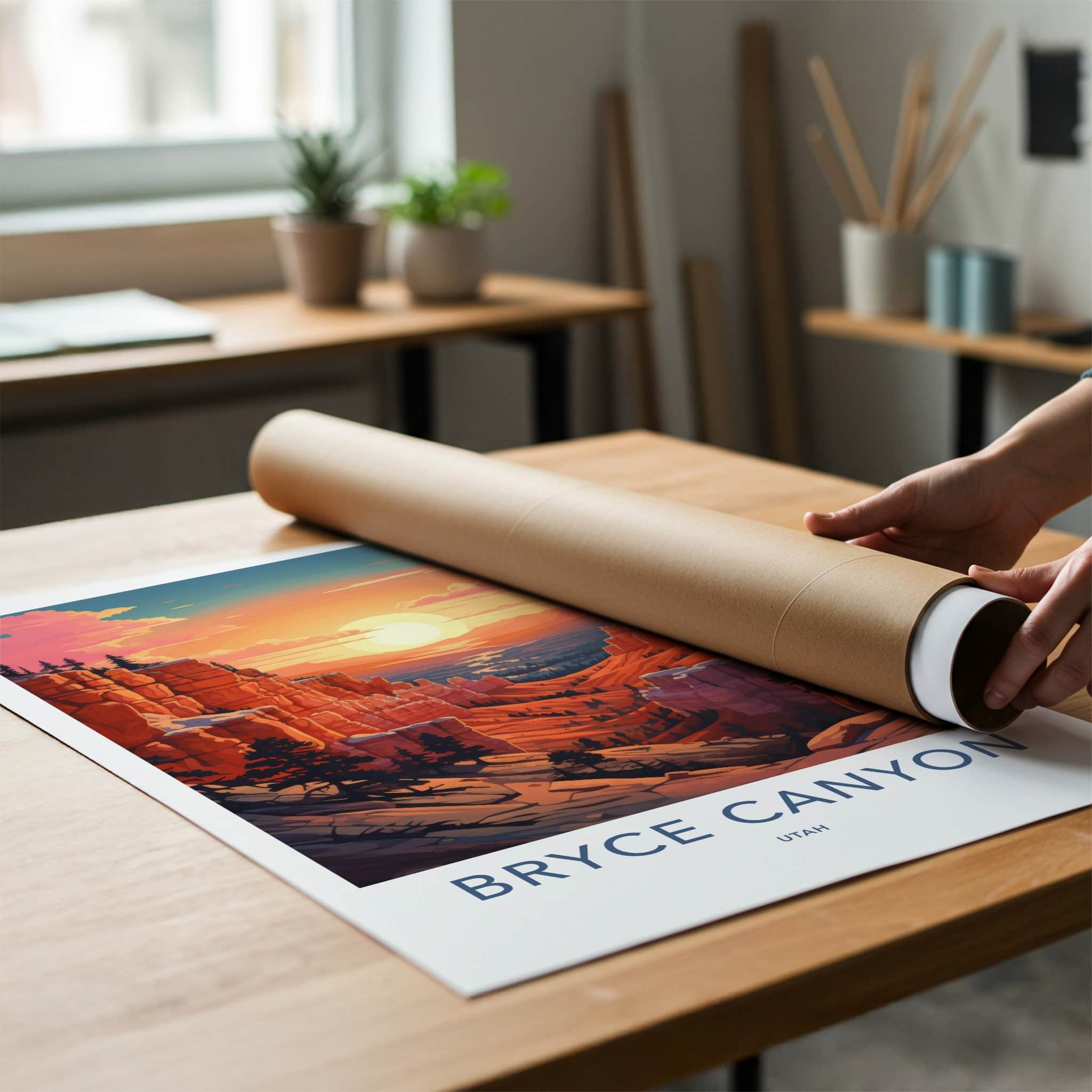 Bryce Canyon Poster - Utah Travel Art - Vibrant Sunset Canyon Home Decor