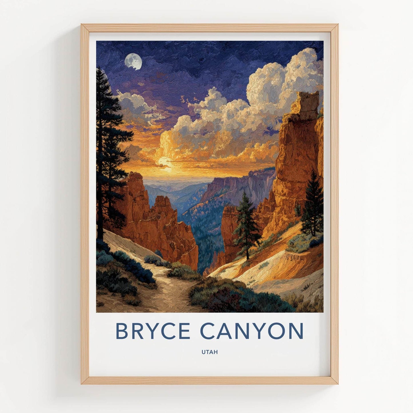 Bryce Canyon Poster - Utah Wall Art - Canyon Sunset Moon Home Decor