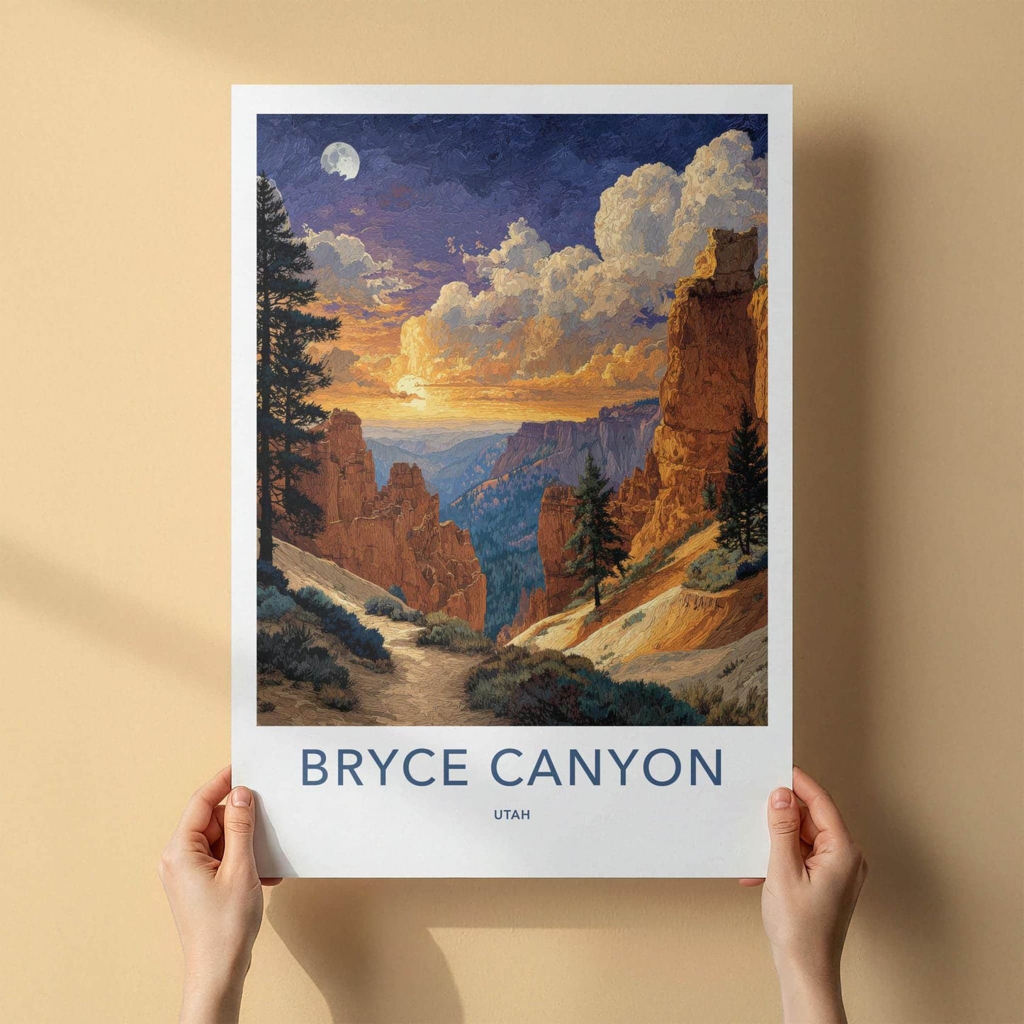 Bryce Canyon Poster - Utah Wall Art - Canyon Sunset Moon Home Decor