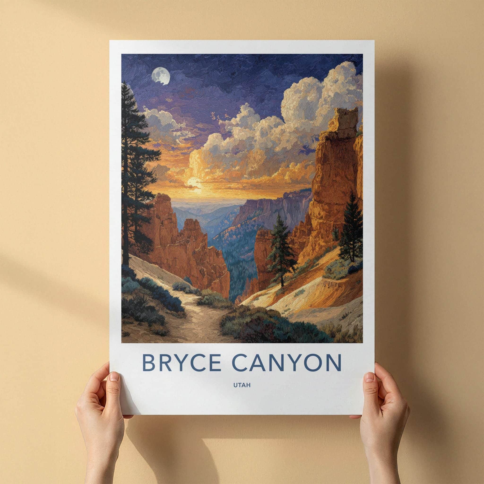 Bryce Canyon Poster - Utah Wall Art - Canyon Sunset Moon Home Decor