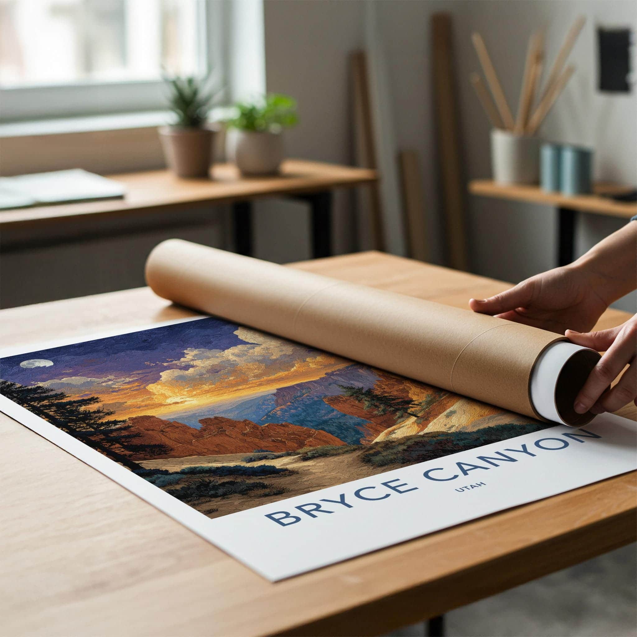 Bryce Canyon Poster - Utah Wall Art - Canyon Sunset Moon Home Decor