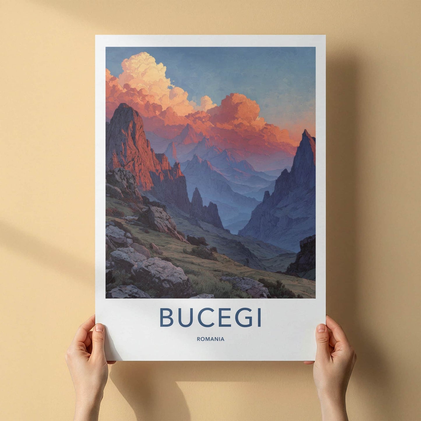 Bucegi Poster - Romania Travel Art - Sunset Clouds Peaks Home Decor
