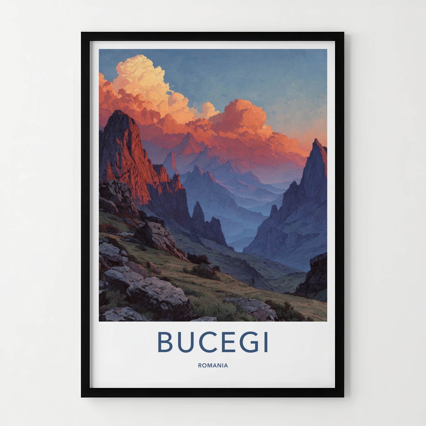 Bucegi Poster - Romania Travel Art - Sunset Clouds Peaks Home Decor