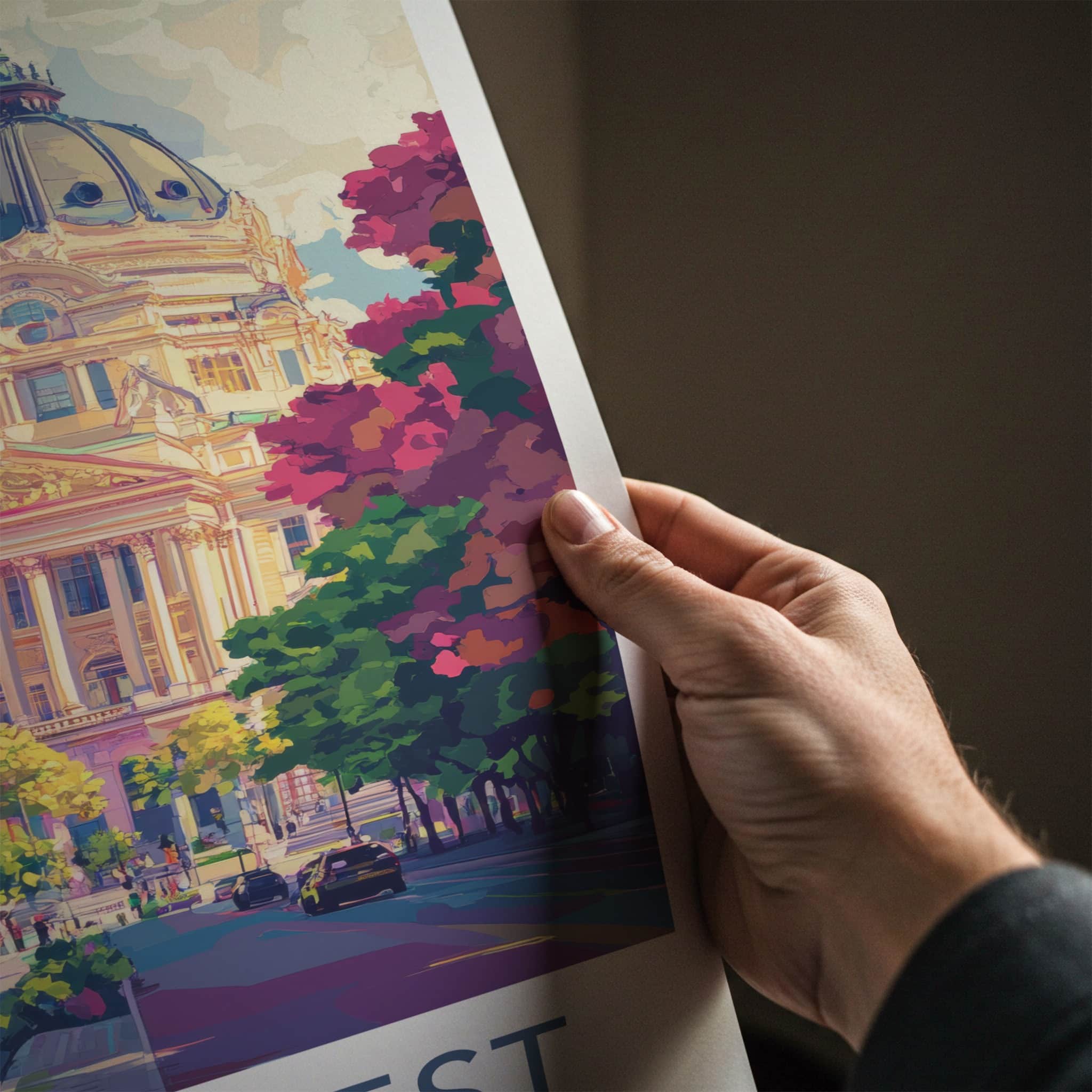 Bucharest Poster - Romania Art Print - Grand Domed Building Home Decor