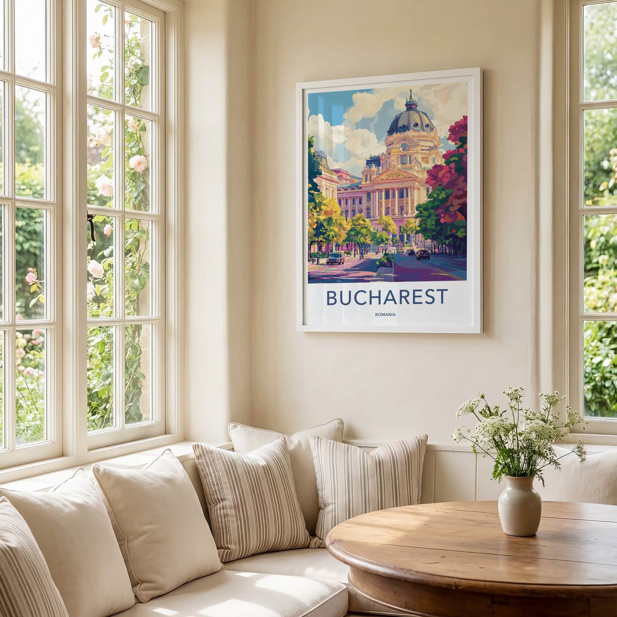 Bucharest Poster - Romania Art Print - Grand Domed Building Home Decor