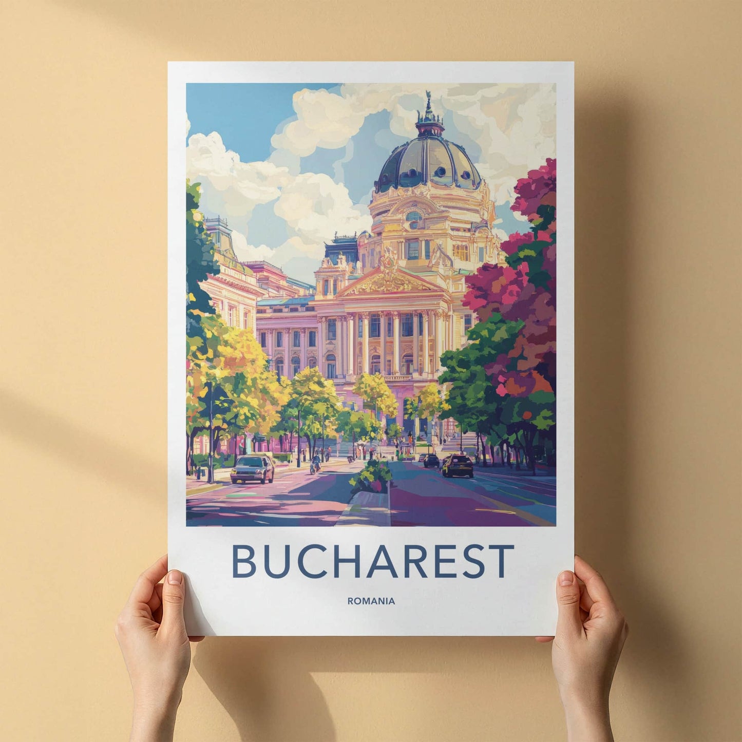 Bucharest Poster - Romania Art Print - Grand Domed Building Home Decor