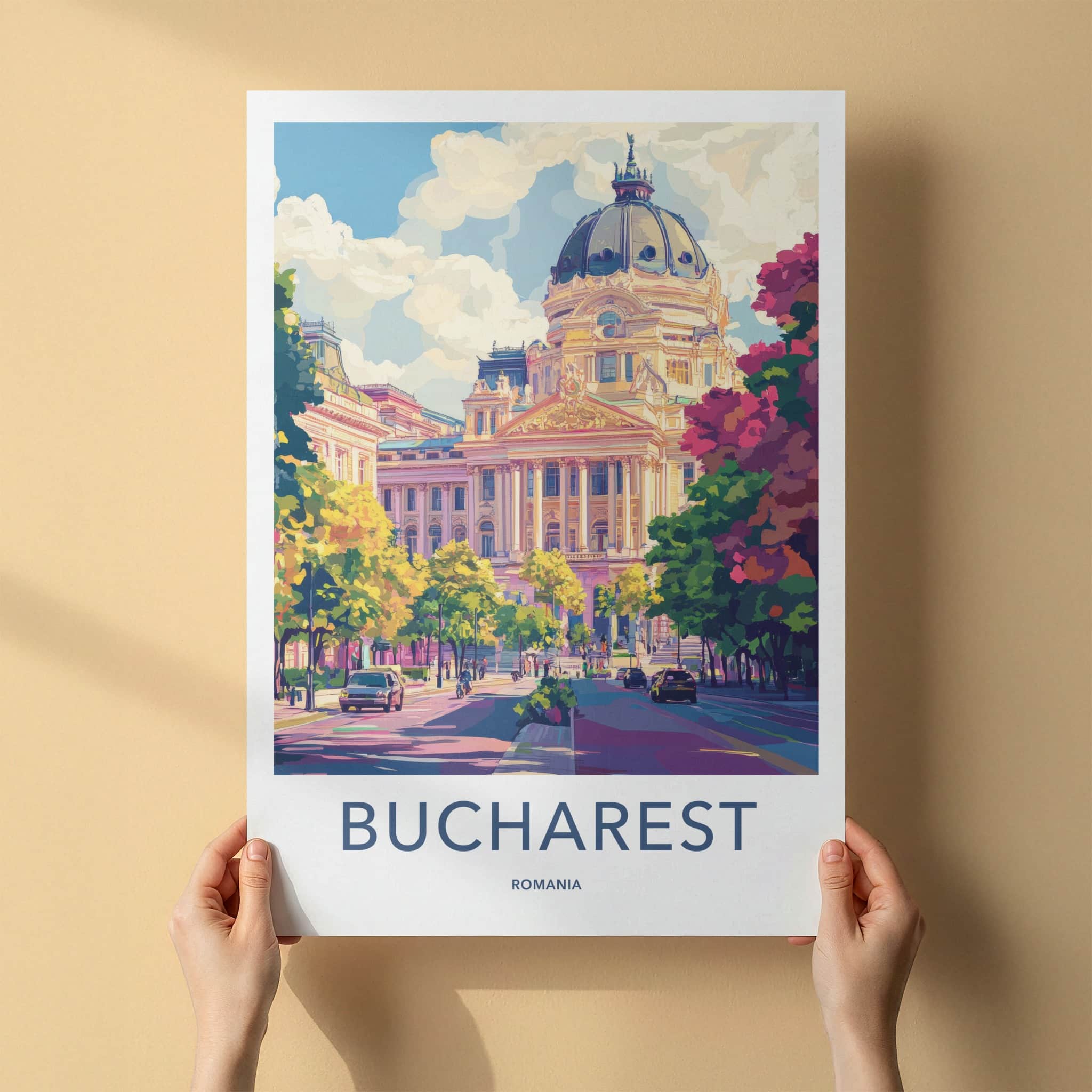 Bucharest Poster - Romania Art Print - Grand Domed Building Home Decor