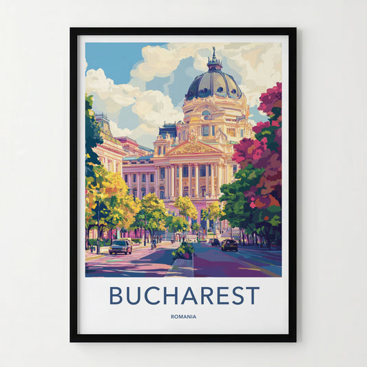 Bucharest Poster - Romania Art Print - Grand Domed Building Home Decor