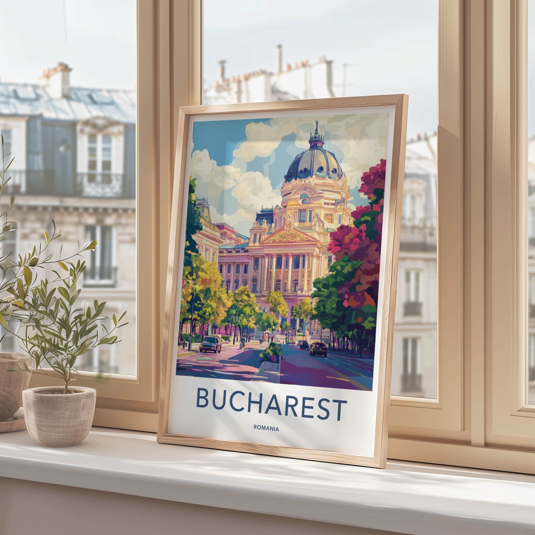 Bucharest Poster - Romania Art Print - Grand Domed Building Home Decor