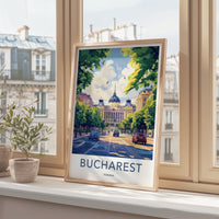 Bucharest Poster - Romania Travel Art - Grand Boulevard Building Home Decor
