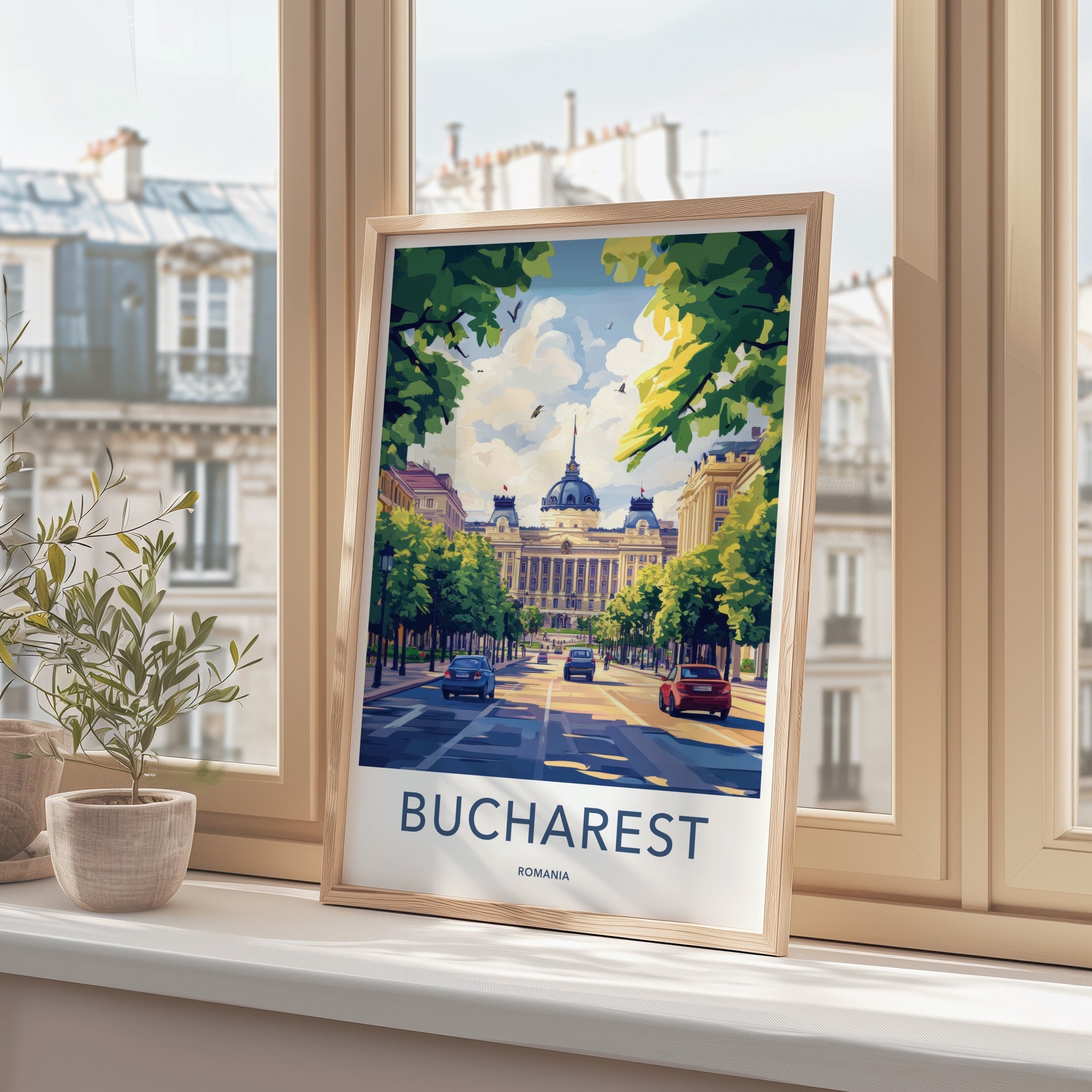Bucharest Poster - Romania Travel Art - Grand Boulevard Building Home Decor