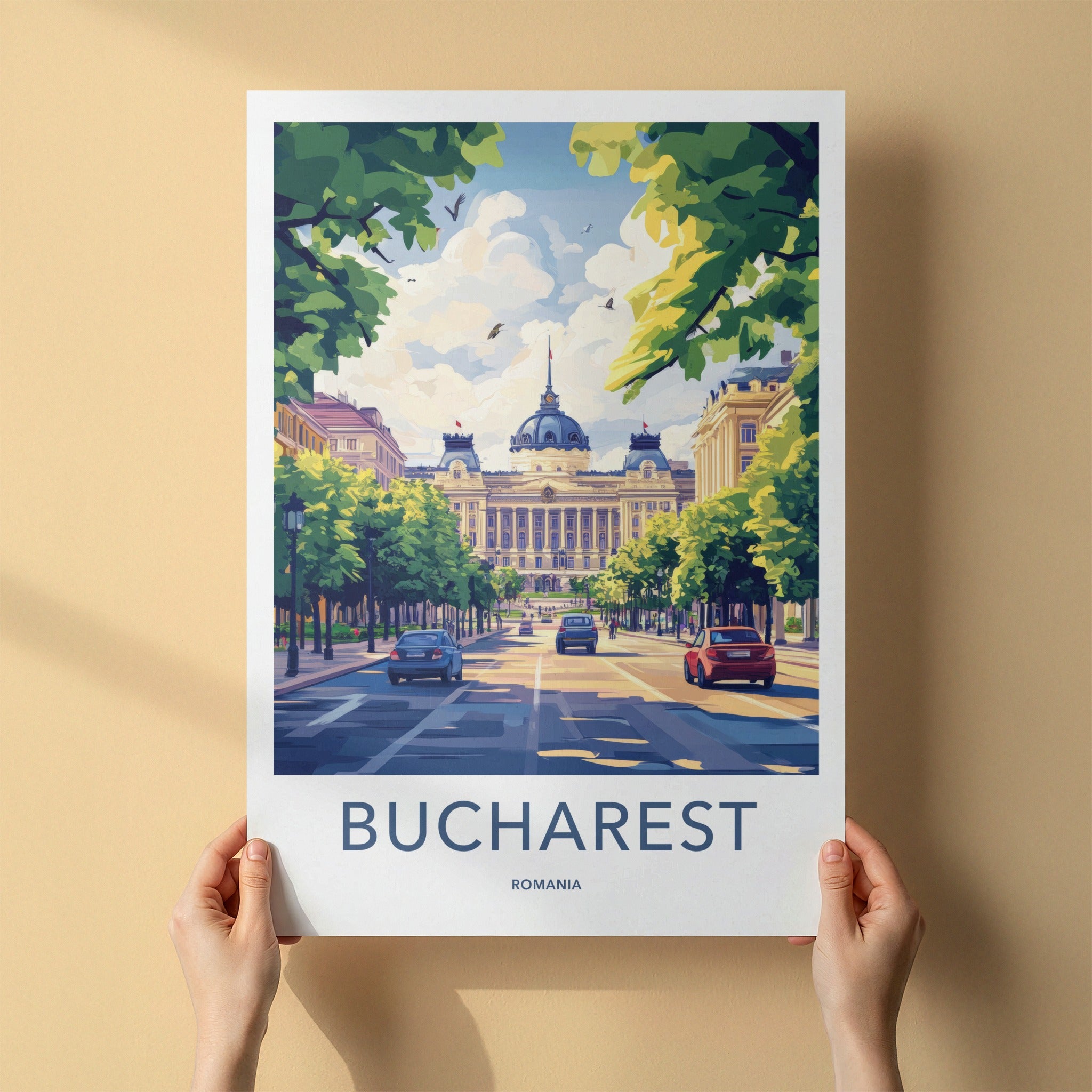 Bucharest Poster - Romania Travel Art - Grand Boulevard Building Home Decor