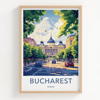 Bucharest Poster - Romania Travel Art - Grand Boulevard Building Home Decor