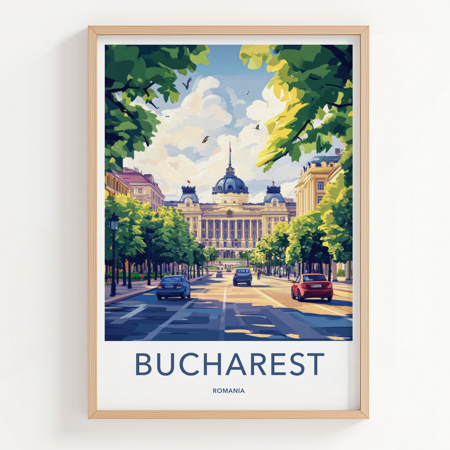 Bucharest Poster - Romania Travel Art - Grand Boulevard Building Home Decor